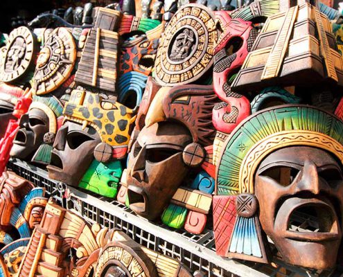 Wooden masks carved in the Yucatan