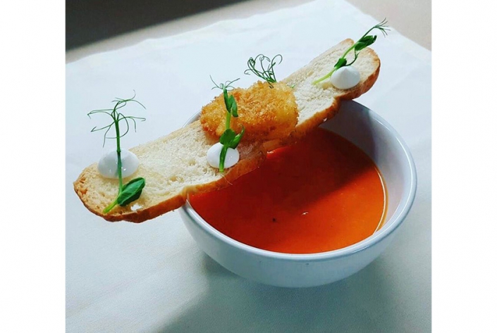 Cream of Roast Tomato Soup with Beets and Ginger